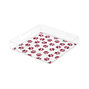 Pattern Of Paws, Dog Paws, Burgundy Paws Acrylic Tray