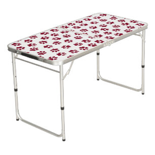 Pattern Of Paws, Dog Paws, Burgundy Paws Beer Pong Table