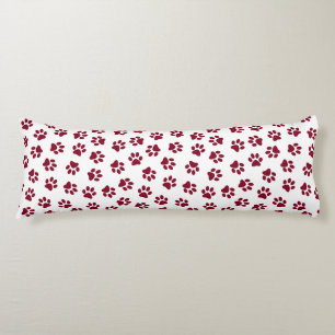 Pattern Of Paws, Dog Paws, Burgundy Paws Body Pillow