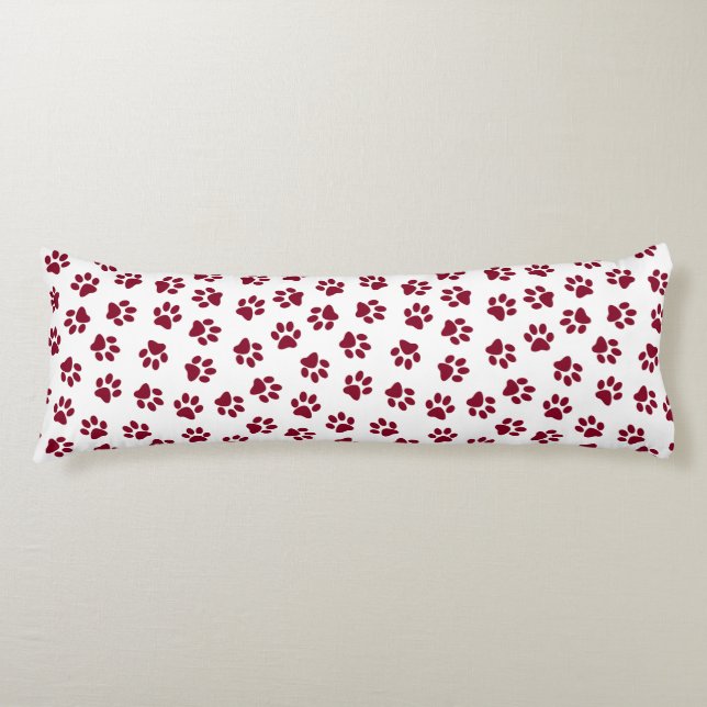 Pattern Of Paws, Dog Paws, Burgundy Paws Body Pillow (Front)