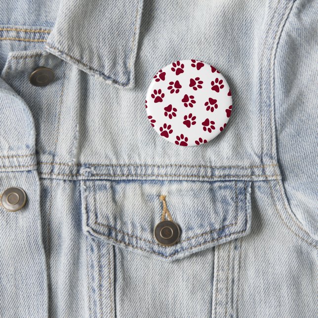 Pattern Of Paws, Dog Paws, Burgundy Paws Button (In Situ)