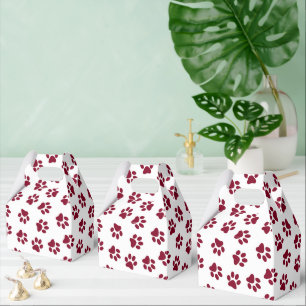 Pattern Of Paws, Dog Paws, Burgundy Paws Favor Boxes