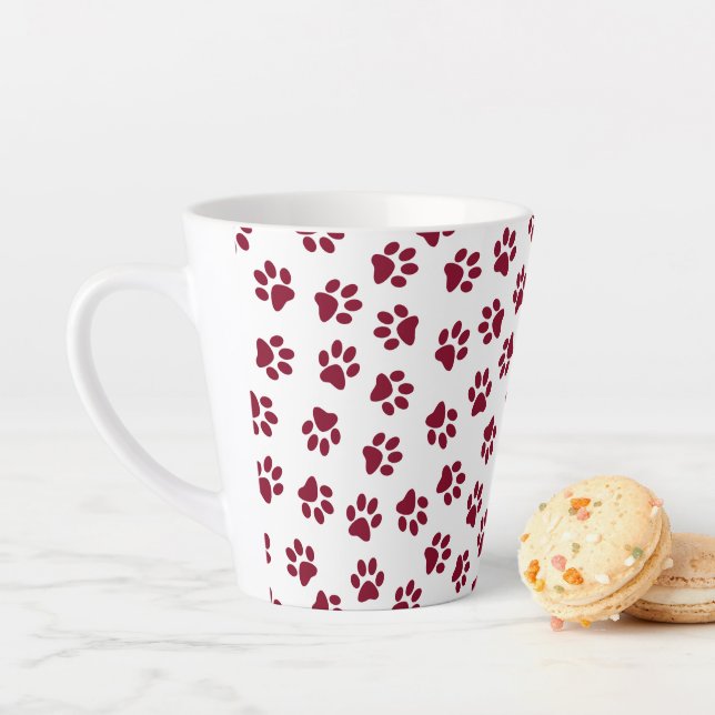 Pattern Of Paws, Dog Paws, Burgundy Paws Latte Mug (In Situ)