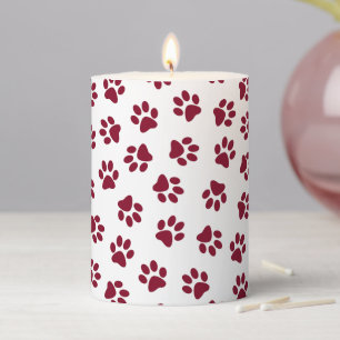 Pattern Of Paws, Dog Paws, Burgundy Paws Pillar Candle