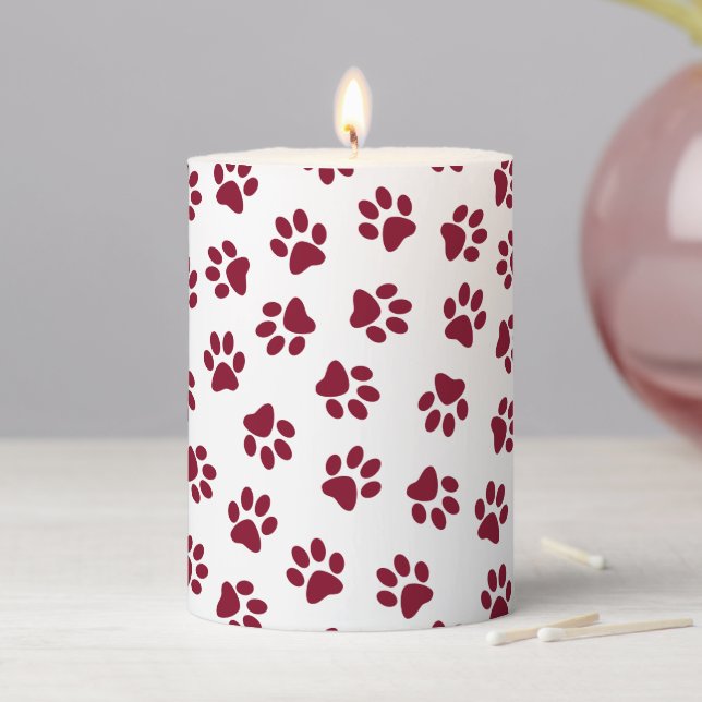 Pattern Of Paws, Dog Paws, Burgundy Paws Pillar Candle (In Situ)