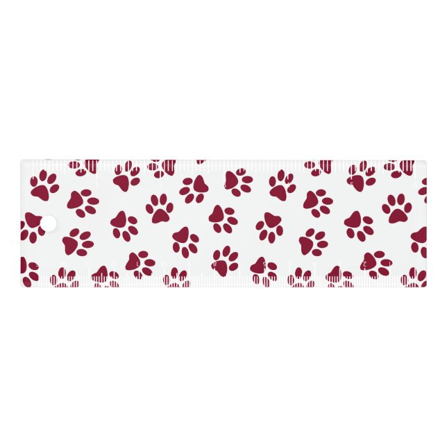 Pattern Of Paws, Dog Paws, Burgundy Paws Ruler (Front)