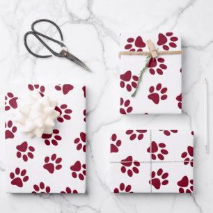 Pattern Of Paws, Dog Paws, Burgundy Paws Wrapping Paper Sheets