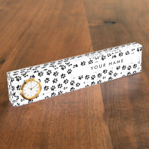 Pattern Of Paws, Dog Paws, Cat Paws, Black Paws Desk Name Plate