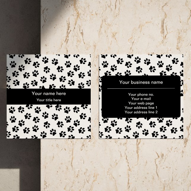 Pattern Of Paws, Dog Paws, Cat Paws, Black Paws Square Business Card (Creator Uploaded)