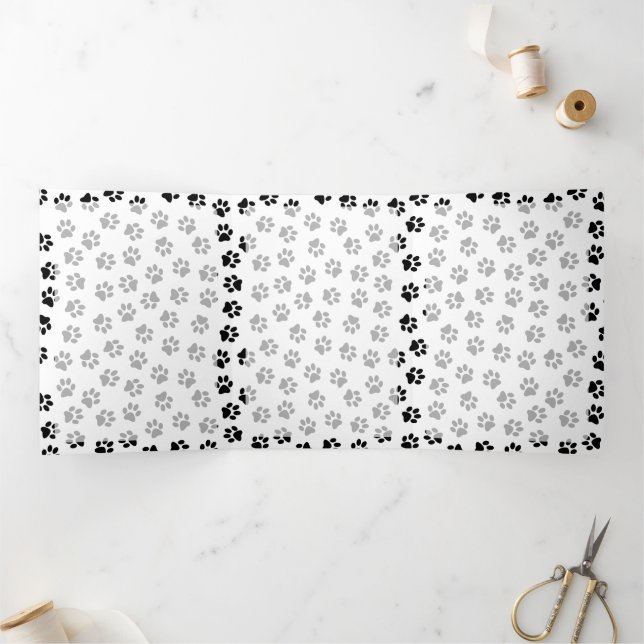 Pattern Of Paws, Dog Paws, Cat Paws, Black Paws Tri-Fold Card (Inside)