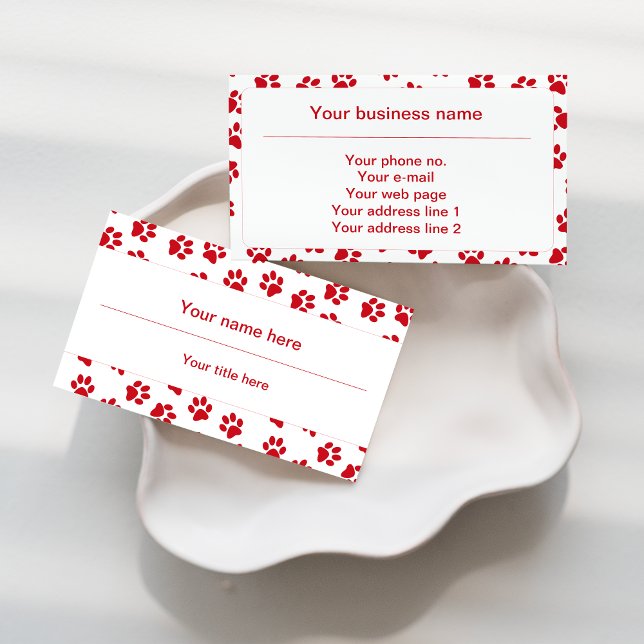 Pattern Of Paws, Dog Paws, Cat Paws, Red Paws Business Card (Creator Uploaded)