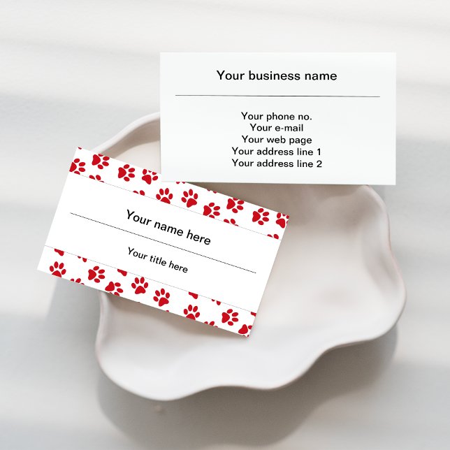 Pattern Of Paws, Dog Paws, Cat Paws, Red Paws Business Card (Creator Uploaded)