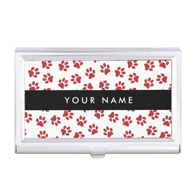 Pattern Of Paws, Dog Paws, Cat Paws, Red Paws Business Card Case (Front)