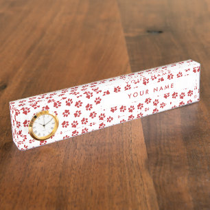 Pattern Of Paws, Dog Paws, Cat Paws, Red Paws Desk Name Plate