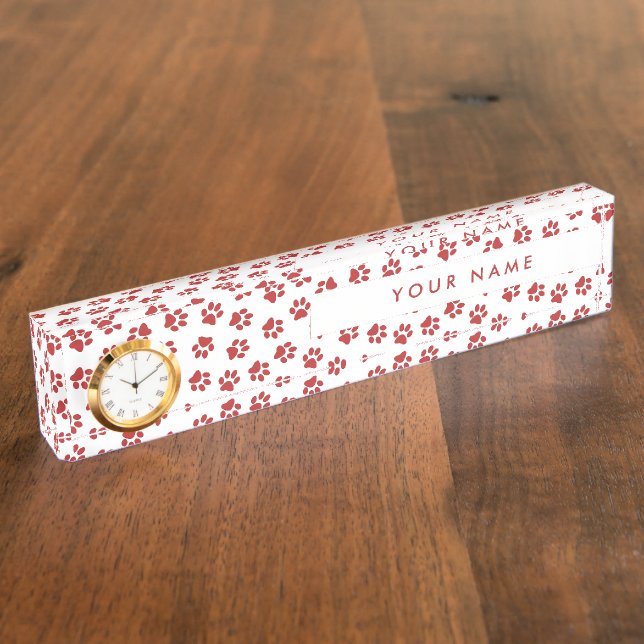 Pattern Of Paws, Dog Paws, Cat Paws, Red Paws Desk Name Plate (Side)
