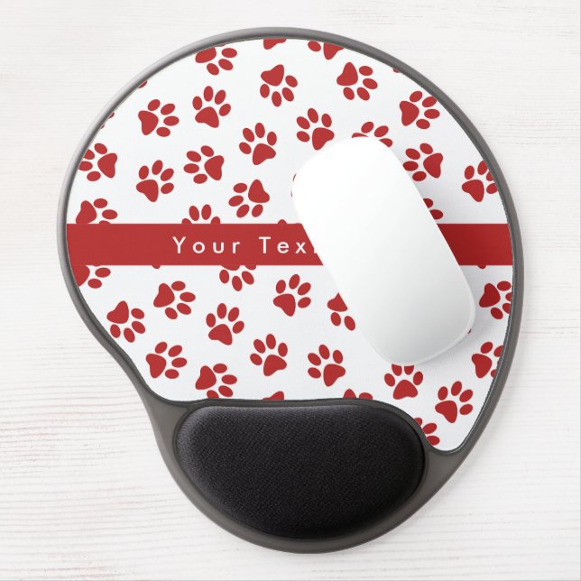 Pattern Of Paws, Dog Paws, Cat Paws, Red Paws Gel Mouse Pad (Left Side)