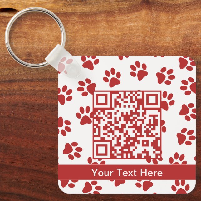 Pattern Of Paws, Dog Paws, Cat Paws, Red Paws Keychain (Front)
