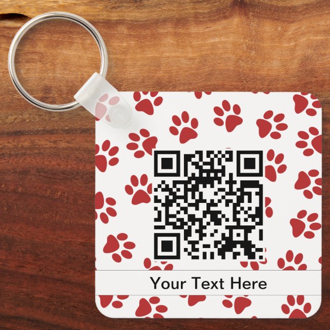 Pattern Of Paws, Dog Paws, Cat Paws, Red Paws Keychain (Front)