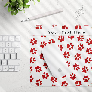 Pattern Of Paws, Dog Paws, Cat Paws, Red Paws Mouse Pad