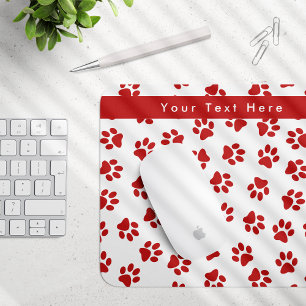 Pattern Of Paws, Dog Paws, Cat Paws, Red Paws Mouse Pad