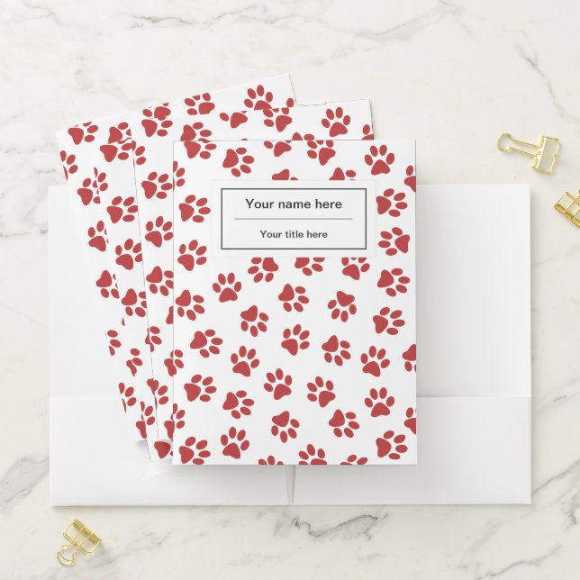 Pattern Of Paws, Dog Paws, Cat Paws, Red Paws Pocket Folder (In Situ)