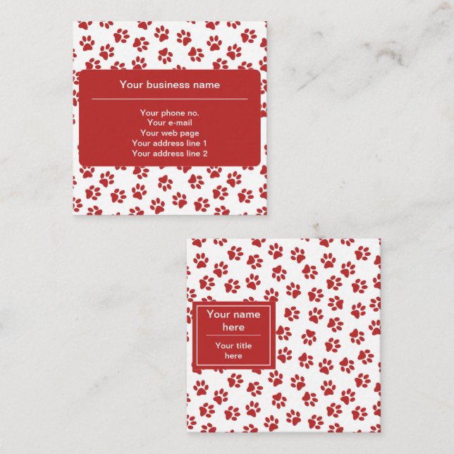 Pattern Of Paws, Dog Paws, Cat Paws, Red Paws Square Business Card (Front/Back)
