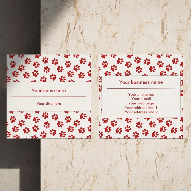 Pattern Of Paws, Dog Paws, Cat Paws, Red Paws Square Business Card (Creator Uploaded)
