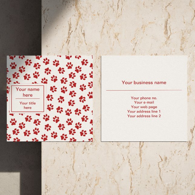 Pattern Of Paws, Dog Paws, Cat Paws, Red Paws Square Business Card (Creator Uploaded)