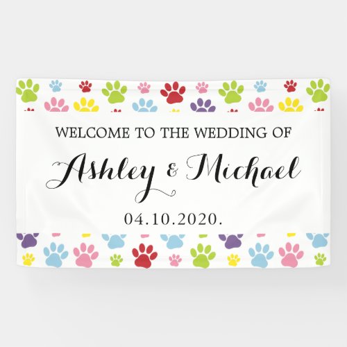 Pattern Of Paws Dog Paws Colorful Paws Wedding Banner
