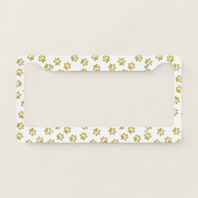 Pattern Of Paws, Dog Paws, Golden Paws License Plate Frame (Front)
