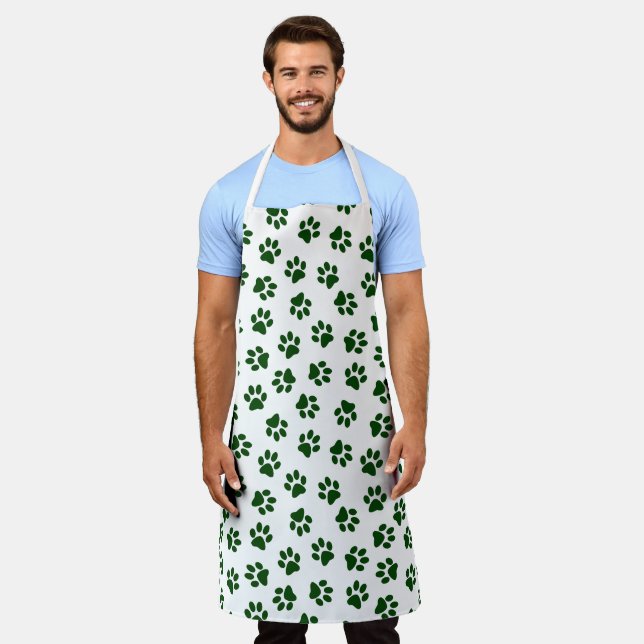 Pattern Of Paws, Dog Paws, Green Paws Apron (Worn)