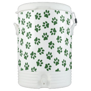 Pattern Of Paws, Dog Paws, Green Paws Beverage Cooler