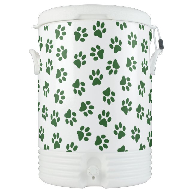 Pattern Of Paws, Dog Paws, Green Paws Beverage Cooler (Front)