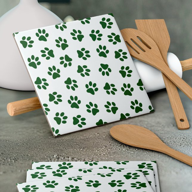 Pattern Of Paws, Dog Paws, Green Paws Ceramic Tile (Creator Uploaded)