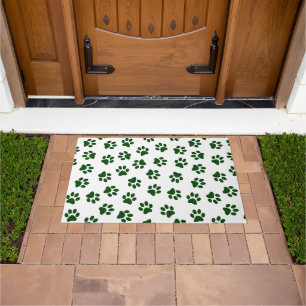 Pattern Of Paws, Dog Paws, Green Paws Doormat