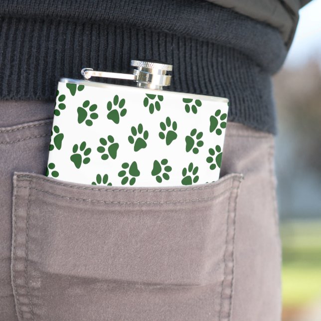 Pattern Of Paws, Dog Paws, Green Paws Flask (In Situ)