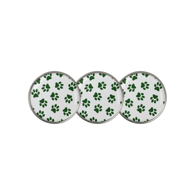 Pattern Of Paws, Dog Paws, Green Paws Golf Ball Marker (3 Up)