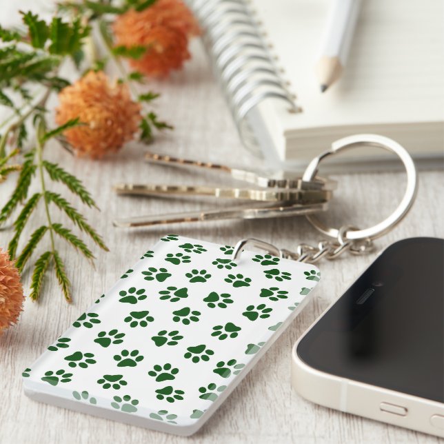 Pattern Of Paws, Dog Paws, Green Paws Keychain (Front Right)