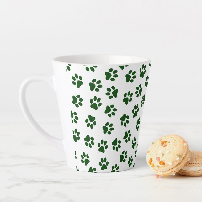 Pattern Of Paws, Dog Paws, Green Paws Latte Mug (In Situ)