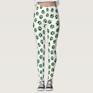 Pattern Of Paws, Dog Paws, Green Paws Leggings