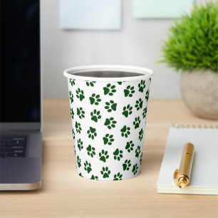 Pattern Of Paws, Dog Paws, Green Paws Paper Cups