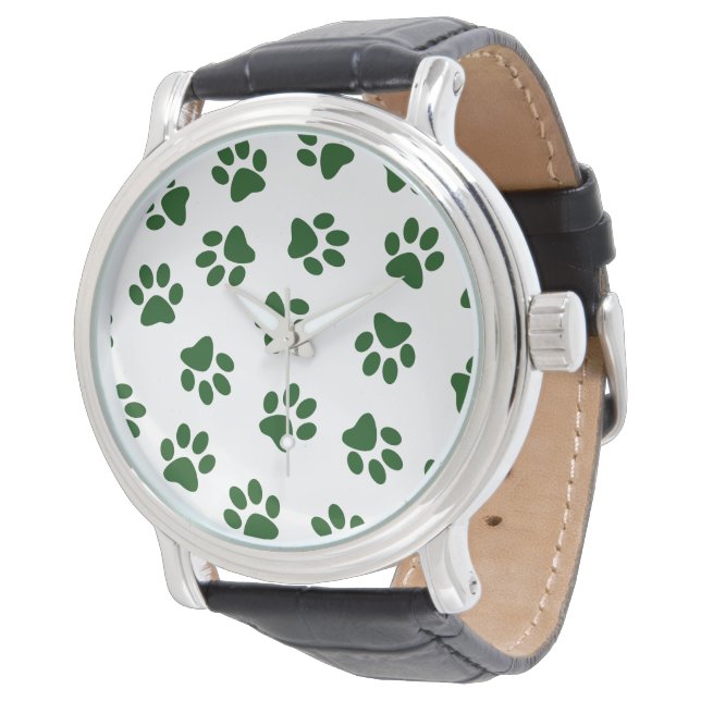 Pattern Of Paws, Dog Paws, Green Paws Watch (Angled)