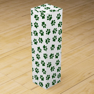 Pattern Of Paws, Dog Paws, Green Paws Wine Box