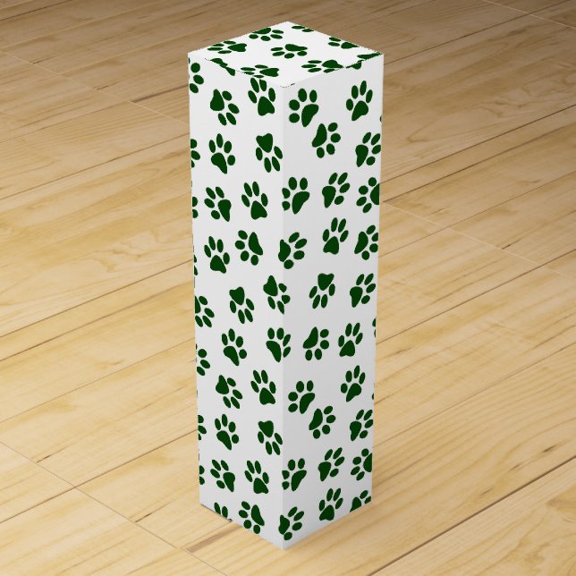 Pattern Of Paws, Dog Paws, Green Paws Wine Box (Front)