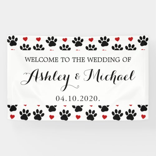 Pattern Of Paws Dog Paws Hearts Wedding Banner