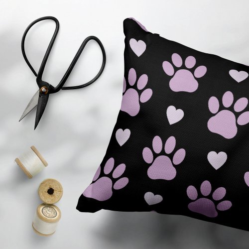 Pattern Of Paws Dog Paws Lilac Paws Hearts Accent Pillow