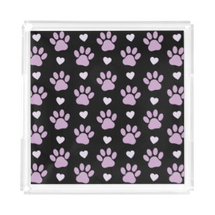 Pattern Of Paws, Dog Paws, Lilac Paws, Hearts Acrylic Tray