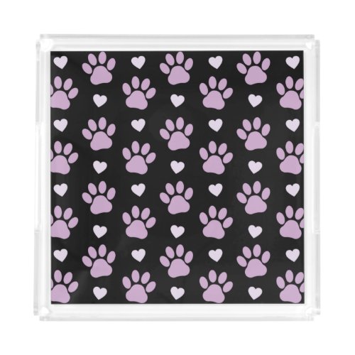 Pattern Of Paws Dog Paws Lilac Paws Hearts Acrylic Tray