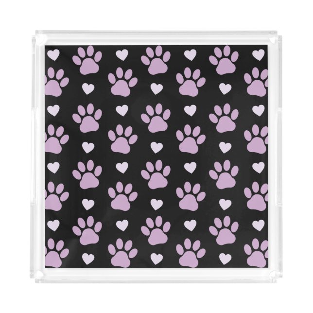 Pattern Of Paws, Dog Paws, Lilac Paws, Hearts Acrylic Tray (Front)
