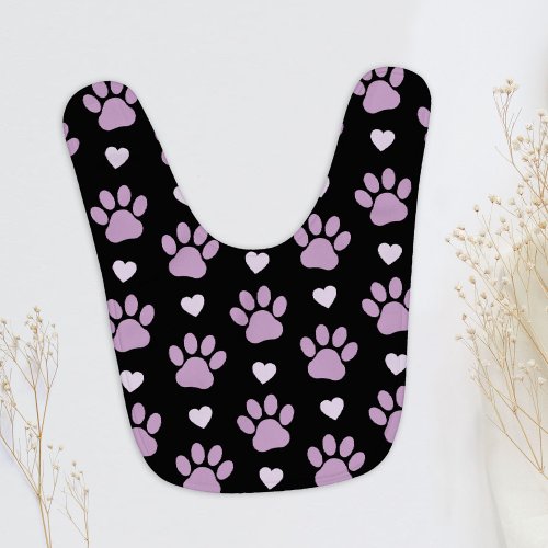 Pattern Of Paws Dog Paws Lilac Paws Hearts Baby Bib